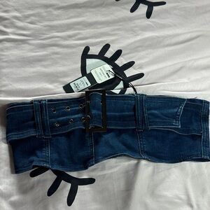 Fashion Nova Dark Blue Denim Belted Crop Top